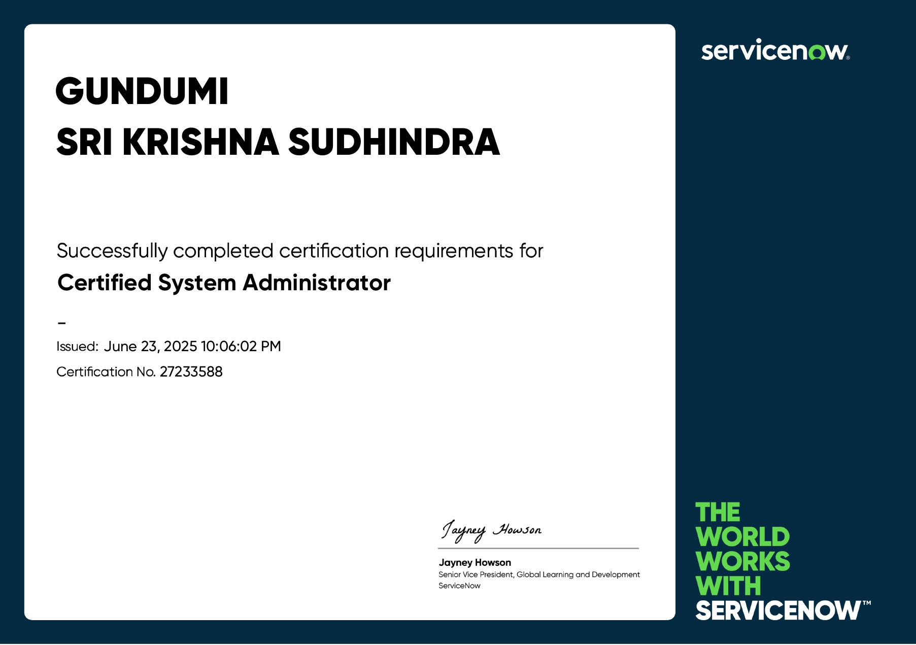 ServiceNow Certificate